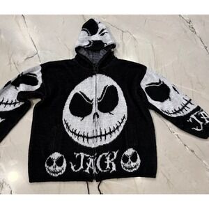 Jack Skellington Knit Zip Hoodie Jacket Tejidos Ruminahui Alpaca Wool Size Large